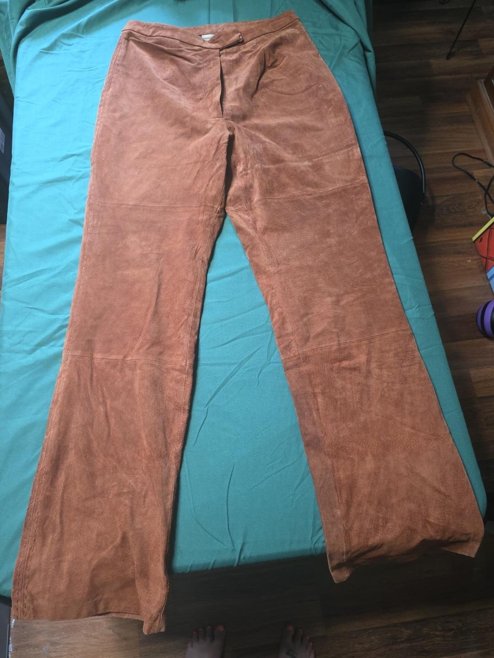 Massini Genuine Suede Leather Pants Brown Women's Size 10 Flare Boho 90s Y2K